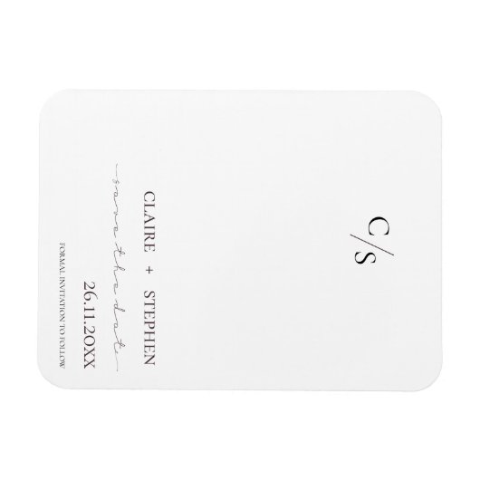 モノグラムエレガント白黒結婚式の日付を保存 マグネット (横)