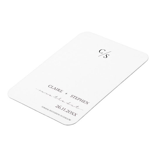 モノグラムエレガント白黒結婚式の日付を保存 マグネット (左側)