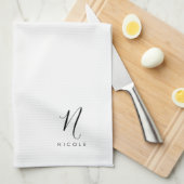 モノグラムエレガント白黒 キッチンタオル (四つ折り)