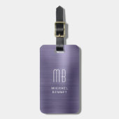 モノグラムエレガント紫ブラシ仕上げ金属 ラゲッジタグ (正面縦)