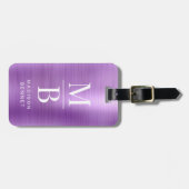 モノグラムエレガント紫色ブラシ仕上げ金属 ラゲッジタグ (正面横)