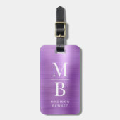 モノグラムエレガント紫色ブラシ仕上げ金属 ラゲッジタグ (正面縦)