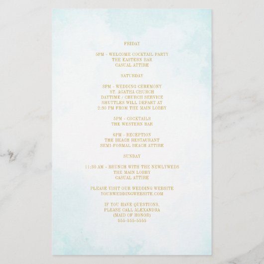 モノグラムエレガント結婚のウェルカム旅程 (裏面)