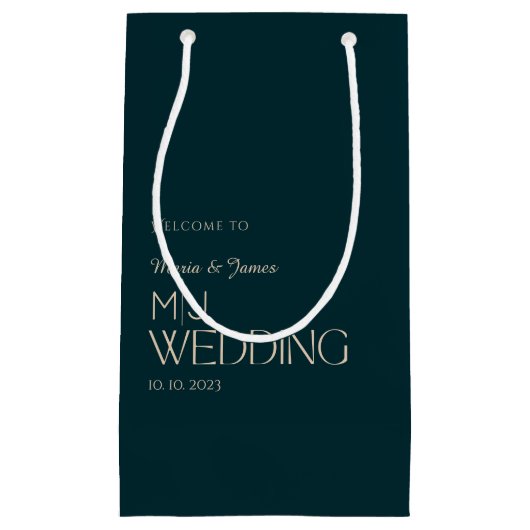 モノグラムエレガント結婚の歓迎と感謝 スモールペーパーバッグ (正面)