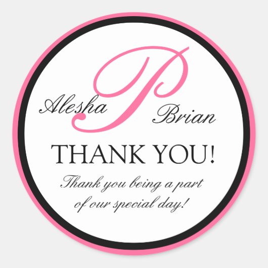 モノグラムエレガント結婚式の引き出物サンキューステッカー ラウンドシール (正面)