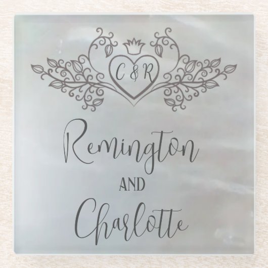 モノグラムエレガント薄紫マザーオブパール結婚ズ ガラスコースター (正面)