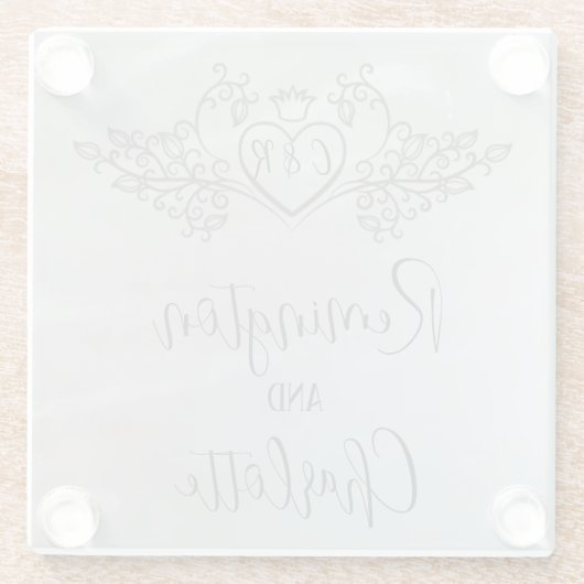 モノグラムエレガント薄紫マザーオブパール結婚ズ ガラスコースター (裏面)