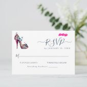 モノグラムエレガント蝶のヒール付き靴結婚の 出欠カード (スタンド正面)