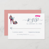 モノグラムエレガント蝶のヒール付き靴結婚の 出欠カード (正面/裏面)