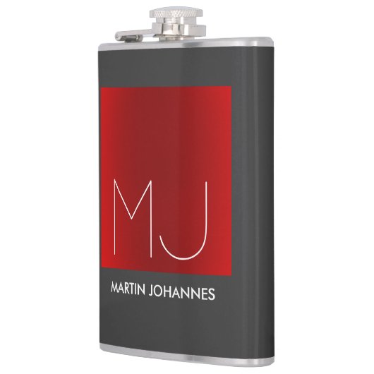 モノグラムエレガント赤グレーの名前の追加イニシャル フラスク (左)