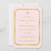 モノグラムエレガント赤面ピンクとフェイク金ゴールド結婚ズ 招待状 (正面)
