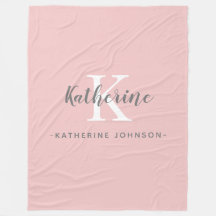 モノグラムエレガント赤面ピンクフリースブランケット