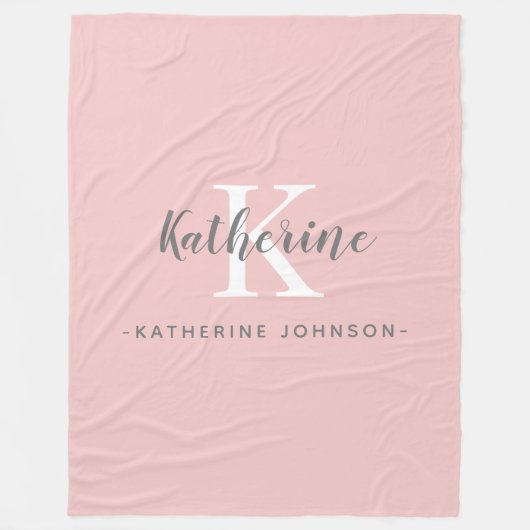 モノグラムエレガント赤面ピンクフリースブランケット フリースブランケット (正面)