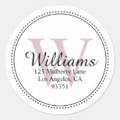 モノグラムエレガント赤面ピンク差出人住所 ラウンドシール (正面)