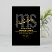 モノグラムエレガント金ゴールドとブラック結婚ズ 箔招待状 (立ち正面)