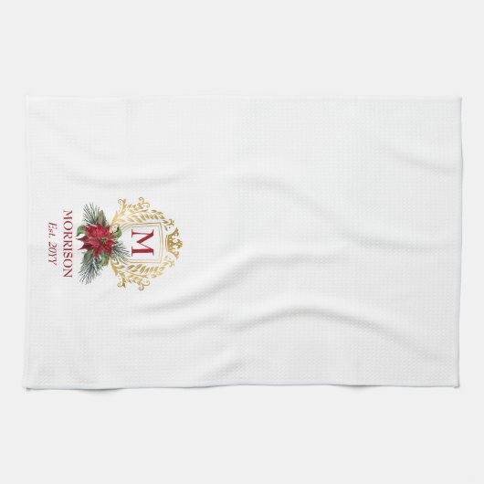 モノグラムエレガント金ゴールドクレストポインセチア・クリスマス キッチンタオル (横)