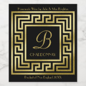 モノグラムエレガント金ゴールドグリッターアールデコブラック ワインラベル (シングルラベル)