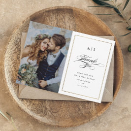 モノグラムエレガント金ゴールドフォト結婚ズ サンキューカード