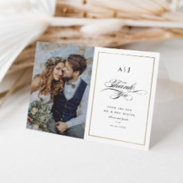 モノグラムエレガント金ゴールドフォト結婚ズ サンキューカード