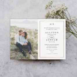 モノグラムエレガント金ゴールドフォト結婚ズ 招待状