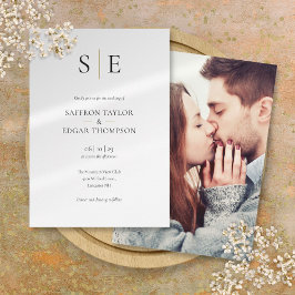 モノグラムエレガント金ゴールドブラック結婚フォト 招待状