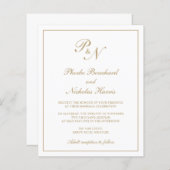 モノグラムエレガント金ゴールド予算結婚式招待状 (正面/裏面)