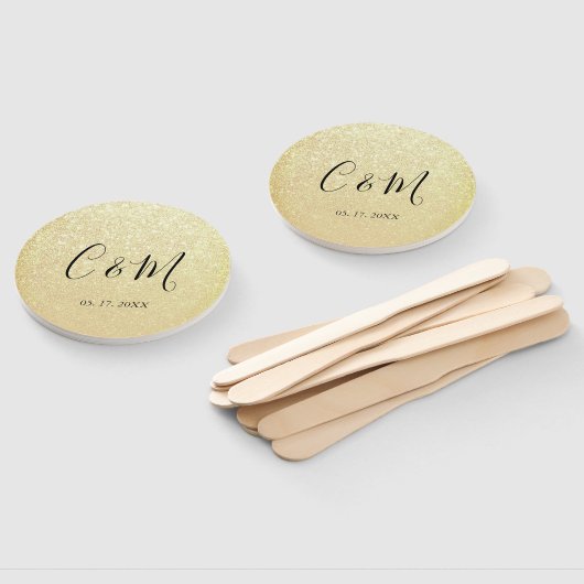 モノグラムエレガント金ゴールド結婚グリッターのハンドファン ハンドファン (組立なし)