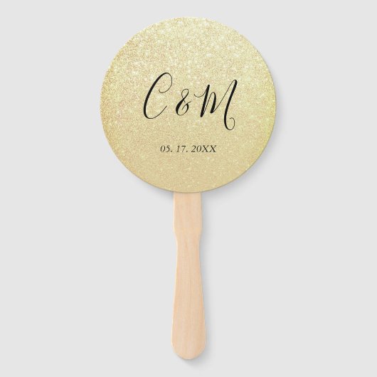 モノグラムエレガント金ゴールド結婚グリッターのハンドファン ハンドファン (正面)