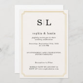 モノグラムエレガント金ゴールド結婚式招待状 招待状 (正面/裏面)