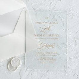 モノグラムエレガント金ゴールド結婚書道 アクリル招待状