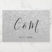 モノグラムエレガント銀グリッター結婚のワインラベル スパークリングワインラベル (シングルラベル)