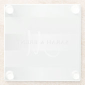 モノグラムエレガント銀フェイクグラディエント灰色ストライプ色 ガラスコースター (裏面)