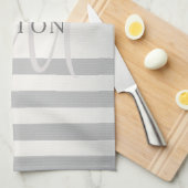 モノグラムエレガント銀フェイクグラディエント灰色ストライプ色 キッチンタオル (四つ折り)