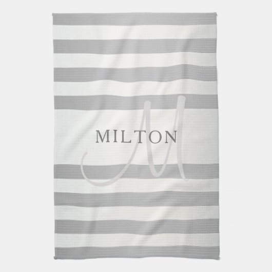 モノグラムエレガント銀フェイクグラディエント灰色ストライプ色 キッチンタオル (縦)