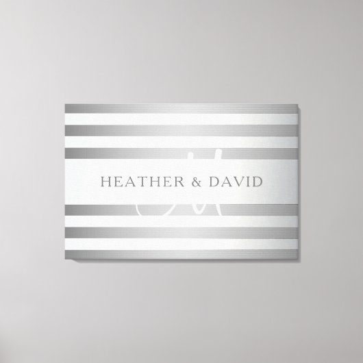 モノグラムエレガント銀フェイクグラディエント灰色ストライプ色 キャンバスプリント (正面)