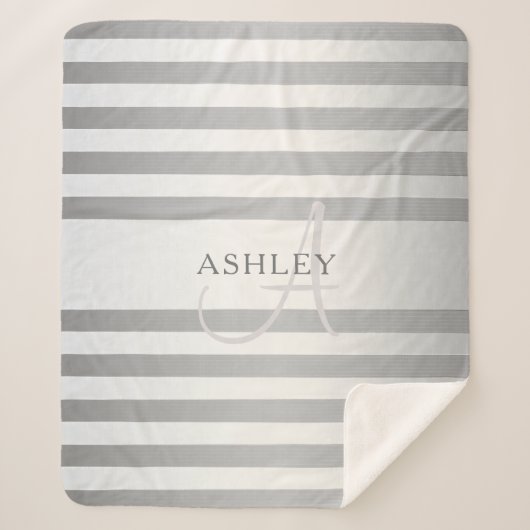 モノグラムエレガント銀フェイクグラディエント灰色ストライプ色 シェルパブランケット (正面)