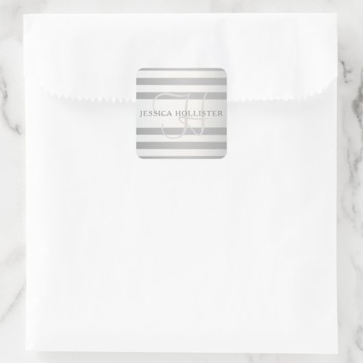 モノグラムエレガント銀フェイクグラディエント灰色ストライプ色 スクエアシール (バッグ)