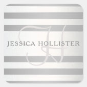 モノグラムエレガント銀フェイクグラディエント灰色ストライプ色 スクエアシール (正面)