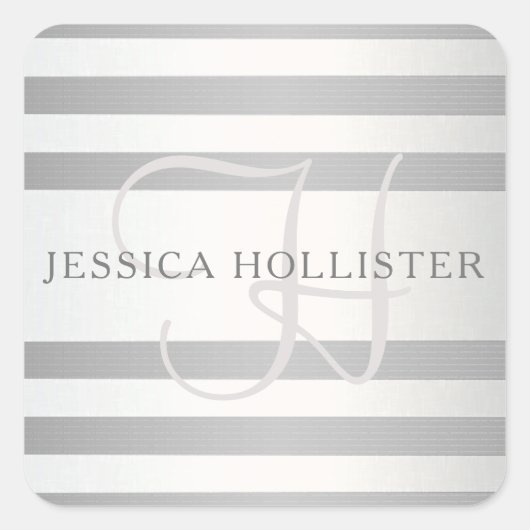 モノグラムエレガント銀フェイクグラディエント灰色ストライプ色 スクエアシール (正面)