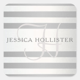 モノグラムエレガント銀フェイクグラディエント灰色ストライプ色 スクエアシール