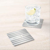 モノグラムエレガント銀フェイクグラディエント灰色ストライプ色 スクエアペーパーコースター (インサイチュ)