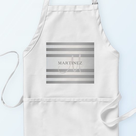 モノグラムエレガント銀フェイクグラディエント灰色ストライプ色 スタンダードエプロン