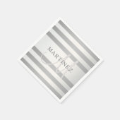 モノグラムエレガント銀フェイクグラディエント灰色ストライプ色 スタンダードカクテルナプキン (角)