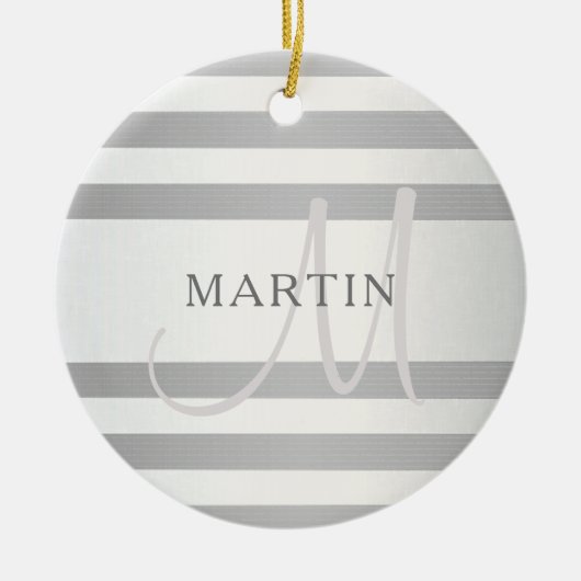 モノグラムエレガント銀フェイクグラディエント灰色ストライプ色 セラミックオーナメント (正面)