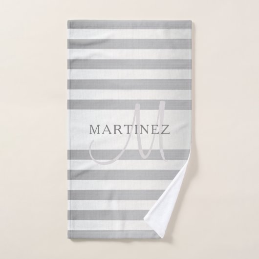 モノグラムエレガント銀フェイクグラディエント灰色ストライプ色 バスタオルセット (ハンドタオル)