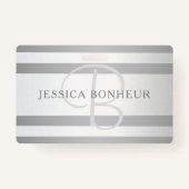 モノグラムエレガント銀フェイクグラディエント灰色ストライプ色 バッジ (裏面)