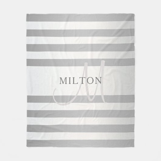 モノグラムエレガント銀フェイクグラディエント灰色ストライプ色 フリースブランケット (正面)