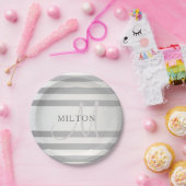 モノグラムエレガント銀フェイクグラディエント灰色ストライプ色 ペーパープレート (パーティー)