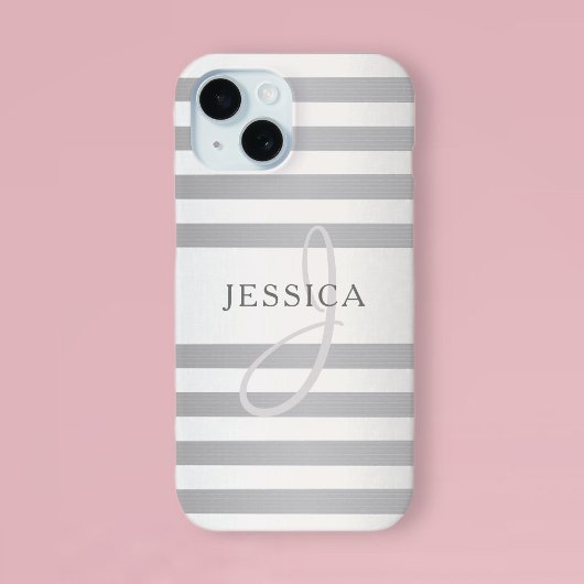 モノグラムエレガント銀フェイクグラディエント灰色ストライプ色 Case-Mate iPhoneケース