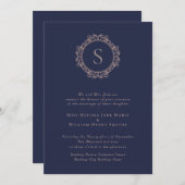 モノグラムエレガント銅赤面ネイビー結婚ズ 招待状 (正面/裏面)